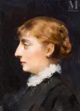 Portrait de jeune femme de profil by Louise Abbéma, Huile sur panneau, une planche non parqueté, sold Sep 2023