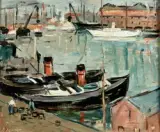 Marine aux bateaux by Max Agostini, Huile sur toile, sold Sep 2023