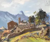 Vue d'un village en Corse by Pierre Bach, Huile sur toile d'origine, sold Sep 2023
