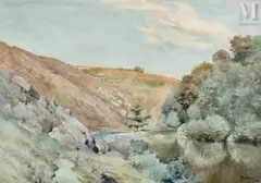 Paysage à la rivière by Gaston Béthune, Aquarelle sur papier, sold Sep 2023