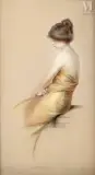 Jeune femme en robe jaune orangée by Gaston Bouy, 1902, Pastel sur papier, sold Sep 2023