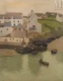 Village de pêcheur en Bretagne by Fernand Bruguiere, Huile sur toile d'origine, sold Sep 2023
