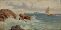 Bateau en mer by Giuseppe Carelli, Huile sur panneau, sold Sep 2023
