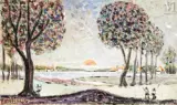 Paysage imaginaire by Louis Cattiaux, Huile sur toile d'origine, sold Sep 2023