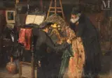 Chez l'antiquaire by Alberto Pisa, Huile sur toile rentoilée, sold Jun 2023
