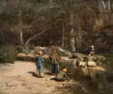 Enfants en bord de rivière by Adolphe Appian, Huile sur toile d'origine, sold Jun 2023