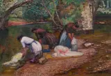 Lavandières à Puy-Guillon, circa 1920-1930 by Léon Detroy, Huile sur toile d'origine, sold Jun 2023