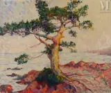 Pin au bord de la mer, Rivage méditerranéen (1900) by Lucie Cousturier, Huile sur toile d'origine, sold Jun 2023