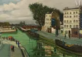 Canal avec des péniches by Alphonse Quizet, Huile sur isorel, sold Jun 2023