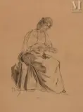 Portrait de femme by Alphonse Mucha, Crayon sur papier, sold Jun 2023