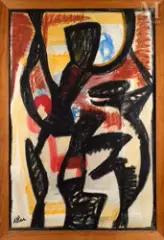 Vaudou by Jean-Michel Atlan, 1957, Détrempe à l'huile sur carton, sold Jun 2023