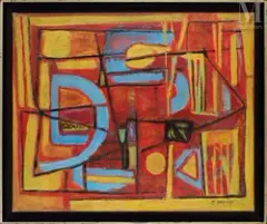Composition by Marie Raymond, 1948, Huile sur toile, sold Jun 2023