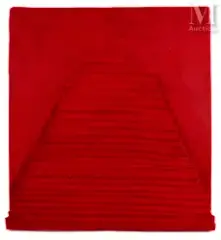 Petite pyramide (rouge) by Horia Damian, 1972, Acrylique, bois et plâtre, bas-relief, sold Jun 2023