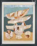 Children's corner by Jean-Pierre Pincemin, 1997, Huile sur fond lithographié, papier marouflé sur toile, sold Jun 2023
