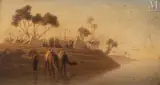 La halte au bord du Nil by Théodore Frère, Huile sur panneau une planche non parqueté, sold Jun 2023