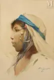 Portrait de tunisienne by Emile Auguste Pinchart, Aquarelle, sold Jun 2023