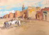 Devant les remparts de Meknès by Henri Rousseau, Gouache sur trait de crayon, sold Jun 2023