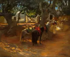 Le vieux café, Alger by Frederick Arthur Bridgman, Huile sur toile d'origine, sold Jun 2023