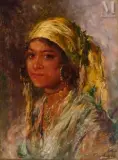 Portrait de jeune femme aux bijoux by Edouard Verschaffelt, Huile sur toile d'origine, sold Jun 2023