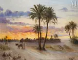 Paysage aux palmiers, le soir by Alcide Bariteau, Huile sur toile d'origine, sold Jun 2023