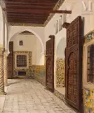 L'intérieur d'un ryad by Georges Louis Poilleux Saint-Ange, Huile sur toile marouflée sur carton, sold Jun 2023