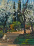 Parc du Mont Riant (Alger) by Camille Adolphe Laurens, Huile sur panneau, sold Jun 2023