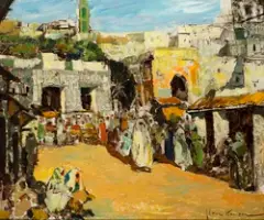 Marché en ville by José Cruz Herrera, Huile sur panneau, sold Jun 2023