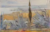 Port Punique de Carthage depuis Sidi Bou Saïd by Rodolphe d'Erlanger, Huile sur panneau, sold Jun 2023