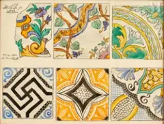 Etude de six carreaux zlizz by Alexandre Roubtzoff, Aquarelle sur trait de craie noire, sold Jun 2023