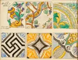 Etude de six carreaux zlizz by Alexandre Roubtzoff, Aquarelle sur trait de craie noire, sold Jun 2023