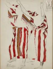 Etude de costume, fouta et positions by Alexandre Roubtzoff, Aquarelle sur trait de crayon, sold Jun 2023