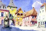 Vue de Rosheim by Jean-Jacques Waltz dit Hansi, Aquarelle sur traits de crayon noir, sold May 2023