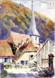 Vue de Sewen by Jean-Jacques Waltz dit Hansi, Aquarelle sur traits de crayon noir, sold May 2023
