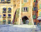 Vue du pont Morens à Annecy by Jean-Jacques Waltz dit Hansi, Aquarelle sur traits de crayon noir, sold May 2023