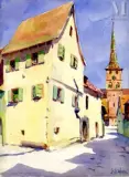 Vue du village de Turckheim by Jean-Jacques Waltz dit Hansi, Aquarelle sur traits de crayon noir, sold May 2023