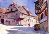 Vue animée du village d’Oberbronn by Jean-Jacques Waltz dit Hansi, Aquarelle sur traits de crayon noir, sold May 2023