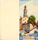 Menu de l’hôtel de la gare à Sion, 17 octobre 1943 by Jean-Jacques Waltz dit Hansi, Aquarelle sur traits de crayon noir, sold May 2023