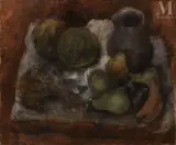 Nature morte à la cruche, aux raisins et aux pommes by Joachim Weingart, Huile sur toile, sold May 2023