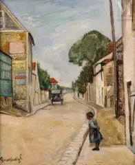 Jeune enfant dans la rue au Vésinet by Nathan Grunsweigh, Huile sur toile, sold May 2023