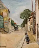 Jeune enfant dans la rue au Vésinet by Nathan Grunsweigh, Huile sur toile, sold May 2023