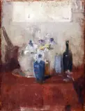 Nature morte aux vases et à la bouteille (recto) Copie de Van Dyck (atelier), Portrait de Cesare Alessandro Scaglia (verso), vers 1890-93 by Olga Boznańska, Huile sur panneau double face, sold May 2023