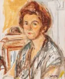 Portrait de Madame Urcun by Isaac Dobrinsky, Huile sur carton, sold May 2023