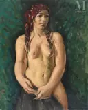 Nu féminin by Georges Hanna Sabbagh, huile sur panneau, sold May 2023