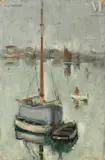Bateau au mouillage by Georges Hanna Sabbagh, Huile sur toile marouflée sur panneau, sold May 2023