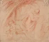 Feuille d’étude recto-verso : la fuite en Egypte by Domenico Fiasella, Sanguine et lavis de sanguine sur papier beige, sold May 2023