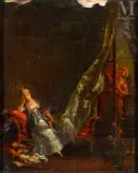 Scène galante by Sigismond Freudenberger, Huile sur panneau parqueté, sold May 2023