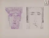 Portraits de face by Henry de Waroquier, 1925, Pastel, fusain et mine de plomb sur papiers collés sur papier, sold May 2023