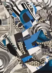 Projet n°4 en bleu, blanc et noir by Alix Rist, Collage sur carton, sold May 2023