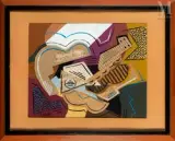 Composition à l’instrument de musique by Antonio Huberti, Gouache et collage de papier sur papier, sold Apr 2023