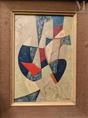 Composition by James Pichette, 1954, Huile sur toile, sold Apr 2023